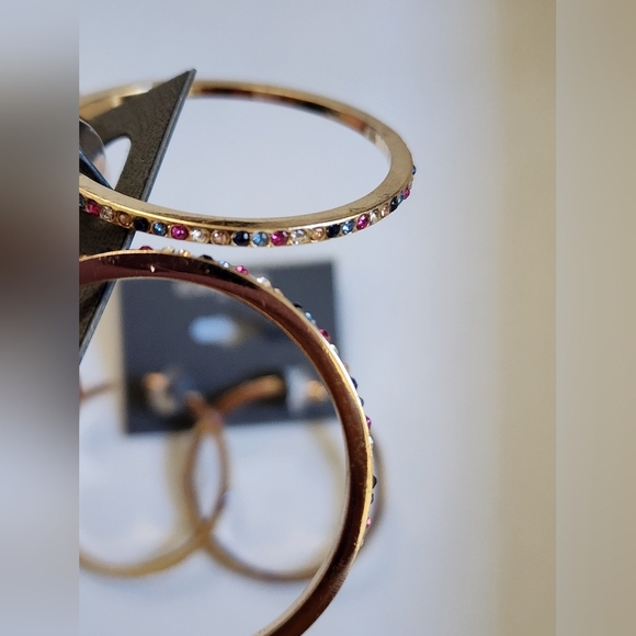 NWT Express Gold Hoop Earrings Colorful stones around hoops (price per item) - Picture 8 of 9